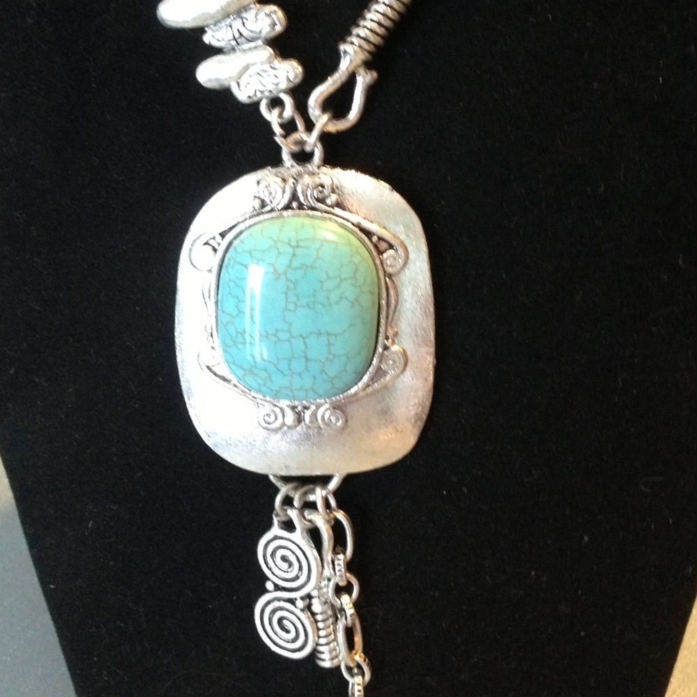 Silver-tone and turquoise bead statement  necklace, Santa Fe style